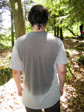 man with sweat on his back